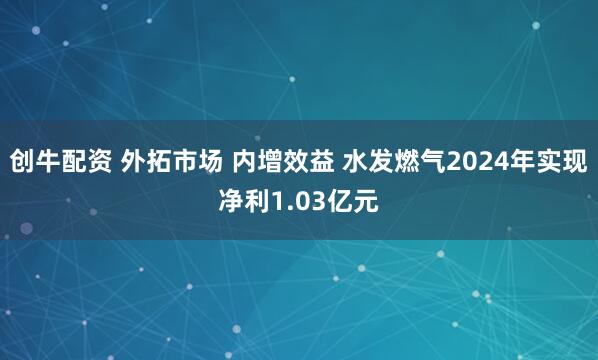 创牛配资 外拓市场 内增效益 水发燃气2024年实现净利1.03亿元